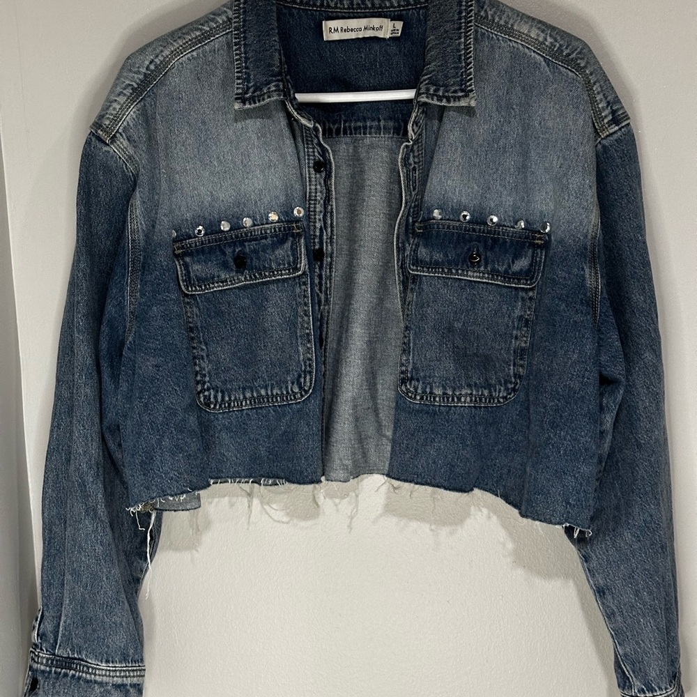 Rebecca Minkoff Blue Jean Bedazzled Jacket. Size L.